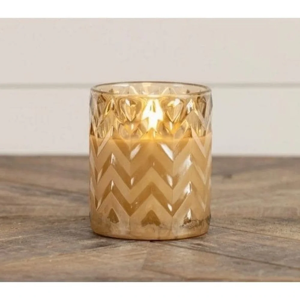 Ragon‎ House Champagne Chevron Glass 3D Flameless Candle 4